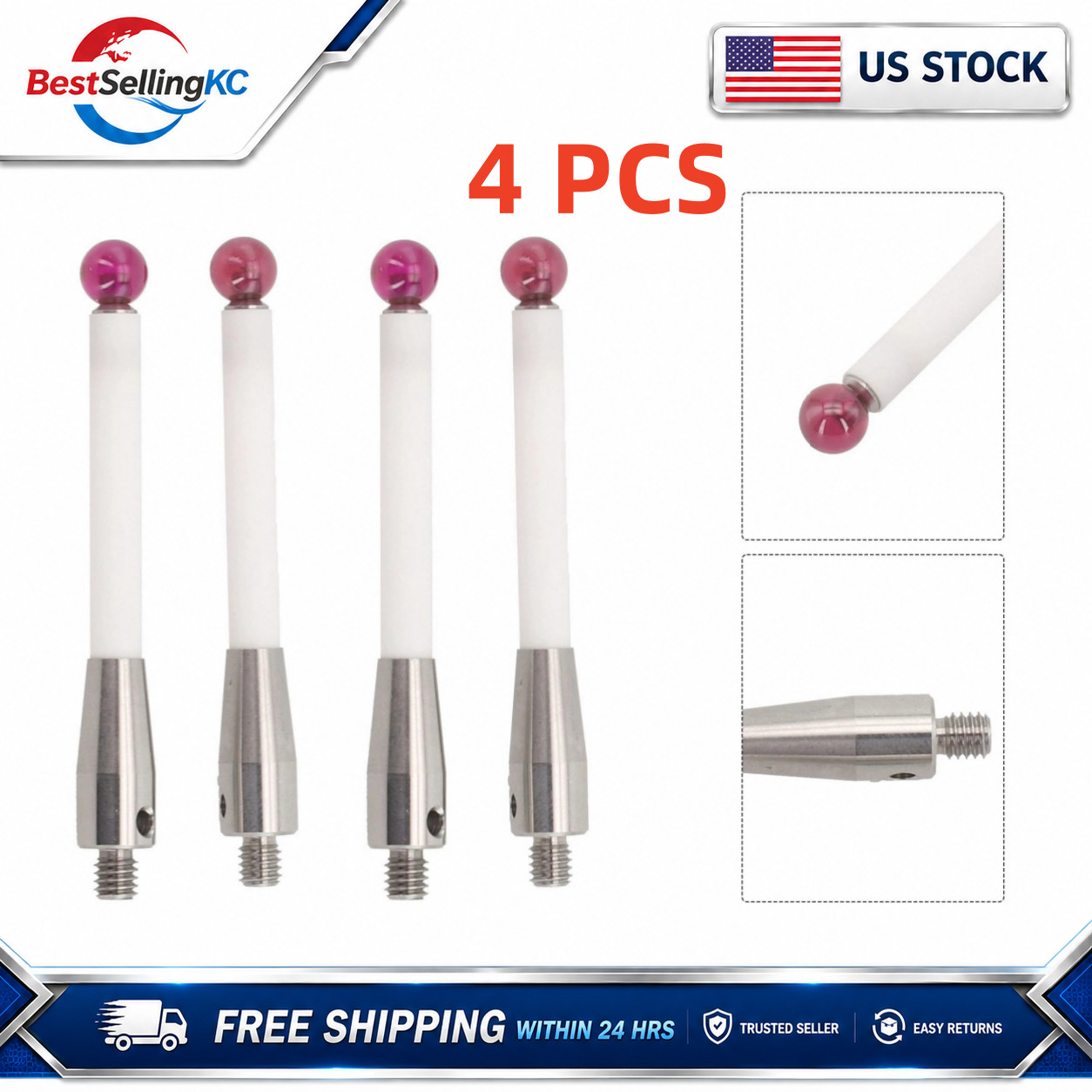 4Pcs For Renishaw A-5000-3709 CMM Probe Stylus 50mm-Ceramic Stem - 6mm Ball NEW