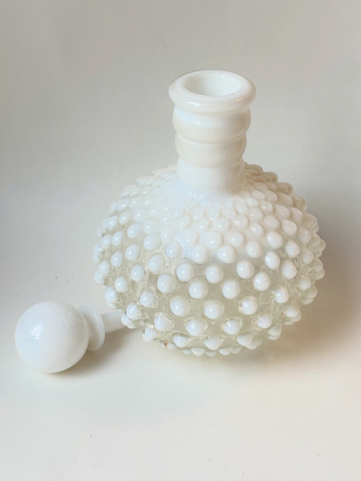 VINTAGE Fenton French Opalescent Hobnail Perfume Bottle, 1940s