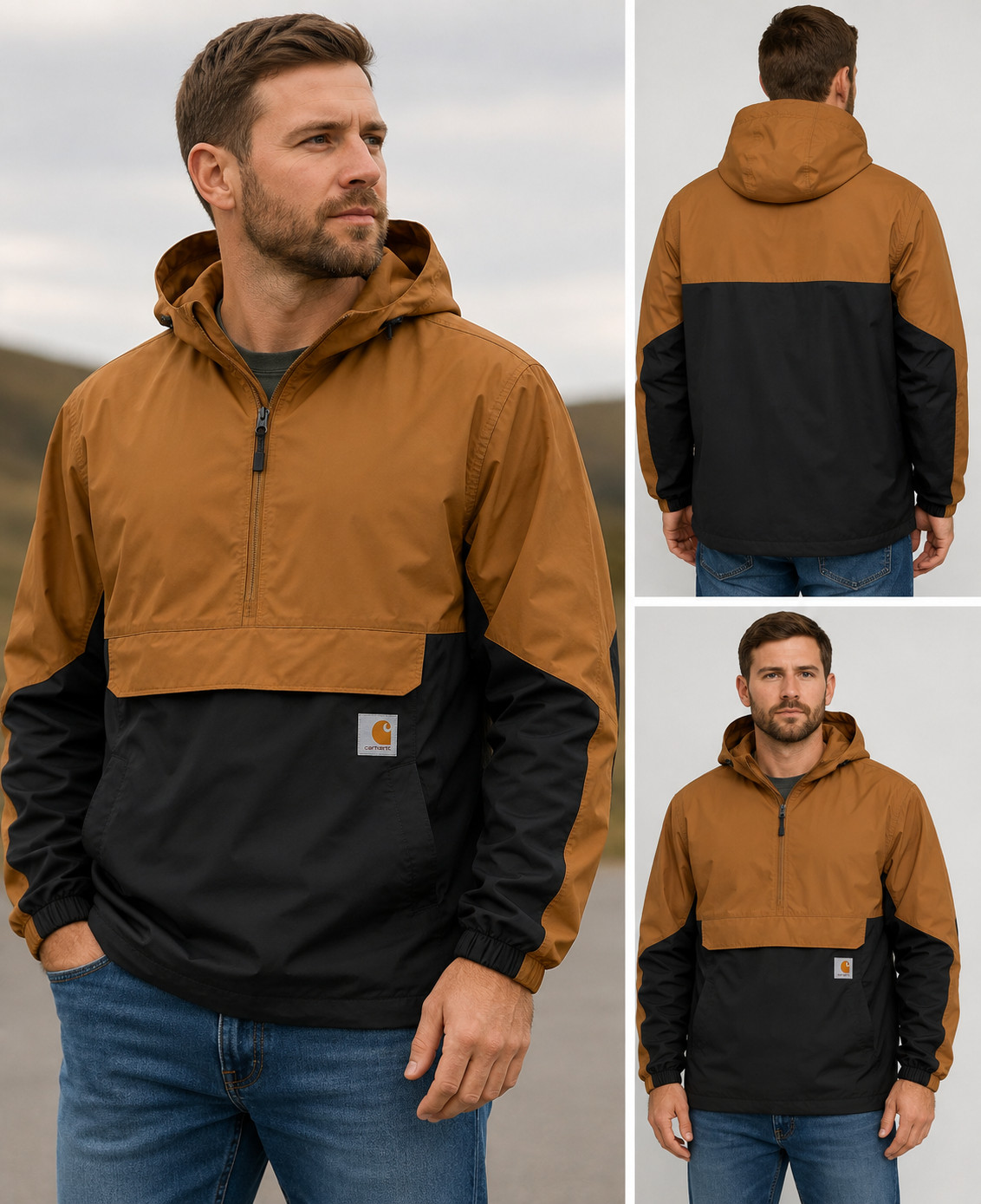 Carhartt Rain Defender Anorak Jacket Men’s Brown Black Hooded