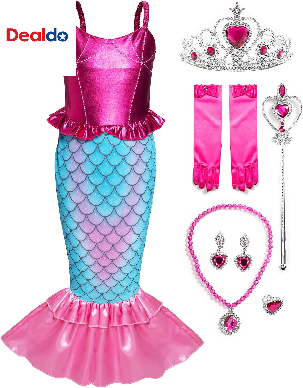 Girls Mermaid Princess Costume Dress With Accessories Pink 5T