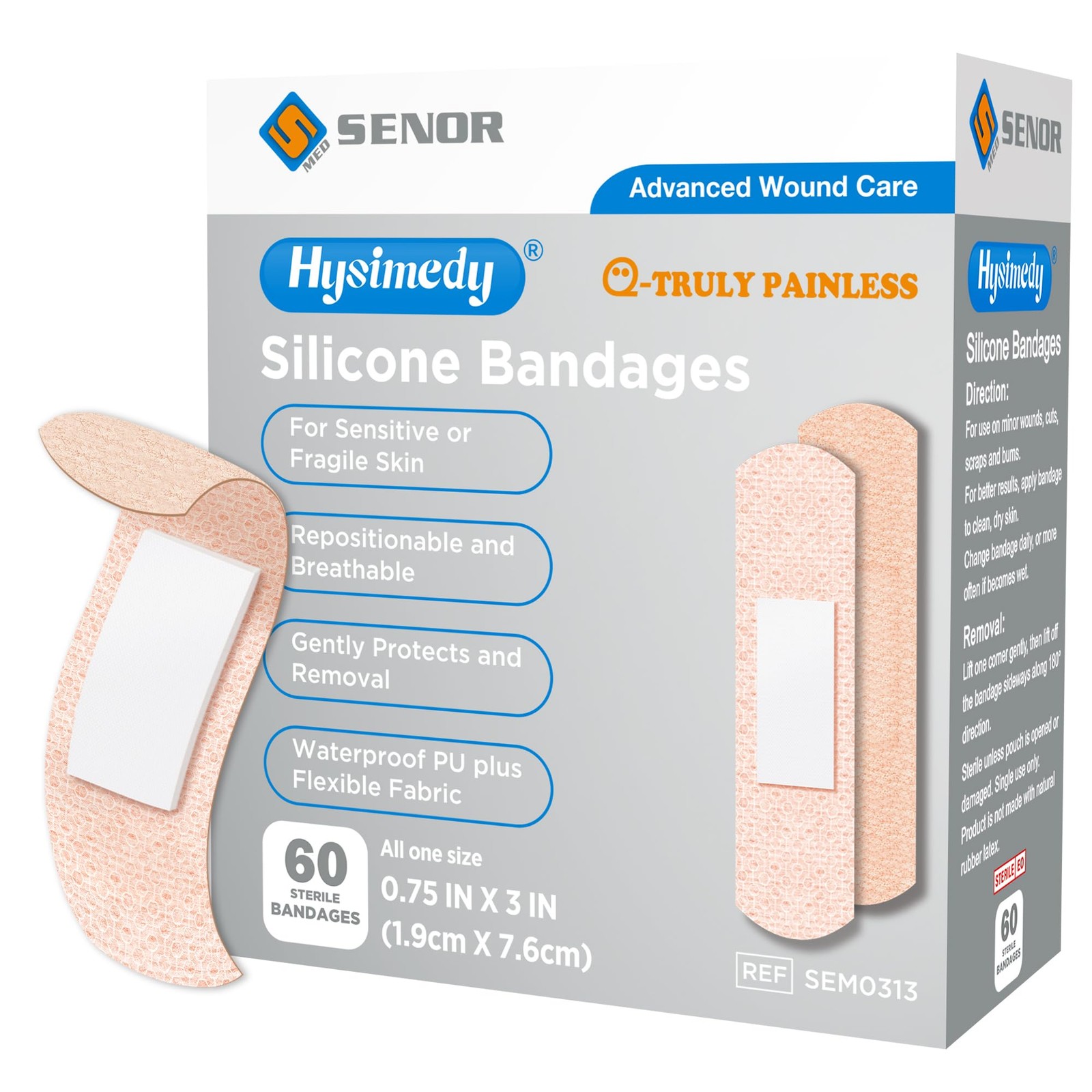 Hysimedy Silicone Bandages for Sensitive Skin 0.75x3 Inch 3/4\