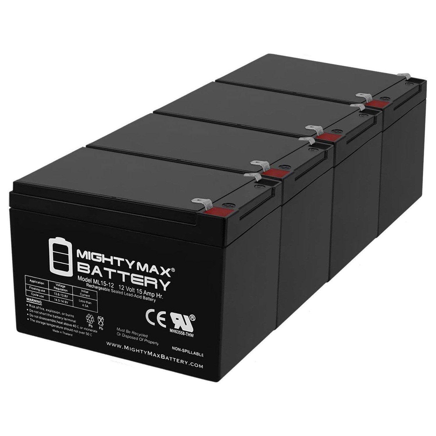 Mighty Max ML15-12 - 12V 15AH SLA Battery - PACK OF 4