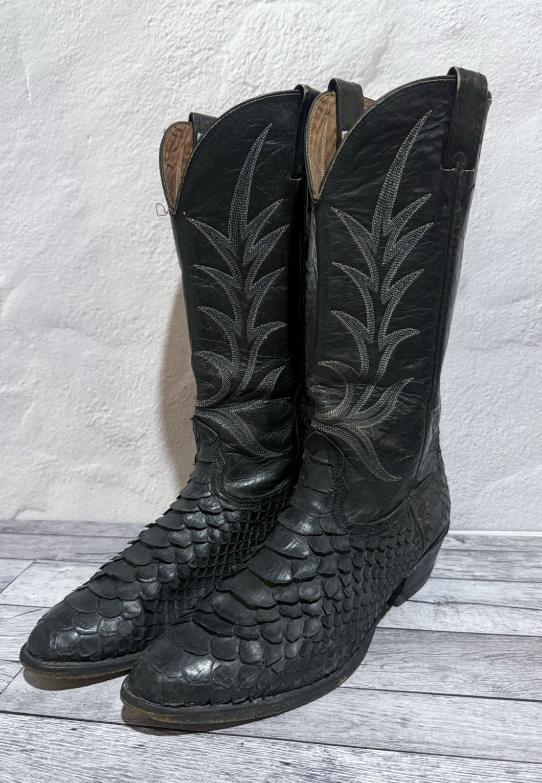 Rare Vintage Nocona Exotic Leather Cowboy Boots Men 9 9.5 Black