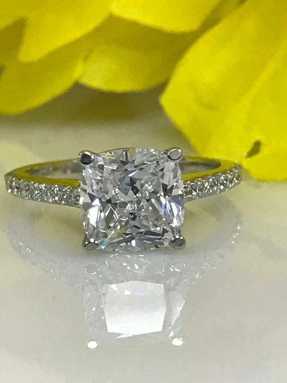2.9Ct Cushion Cut VVS1 Lab Created Diamond wedding Ring Gifts 14K White Gold FN