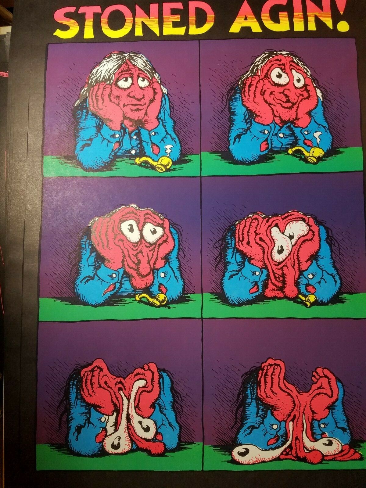 STONED AGIN MARIJUANA VINTAGE 1970\'s BLACKLIGHT HEADSHOP POSTER By R. Crumb
