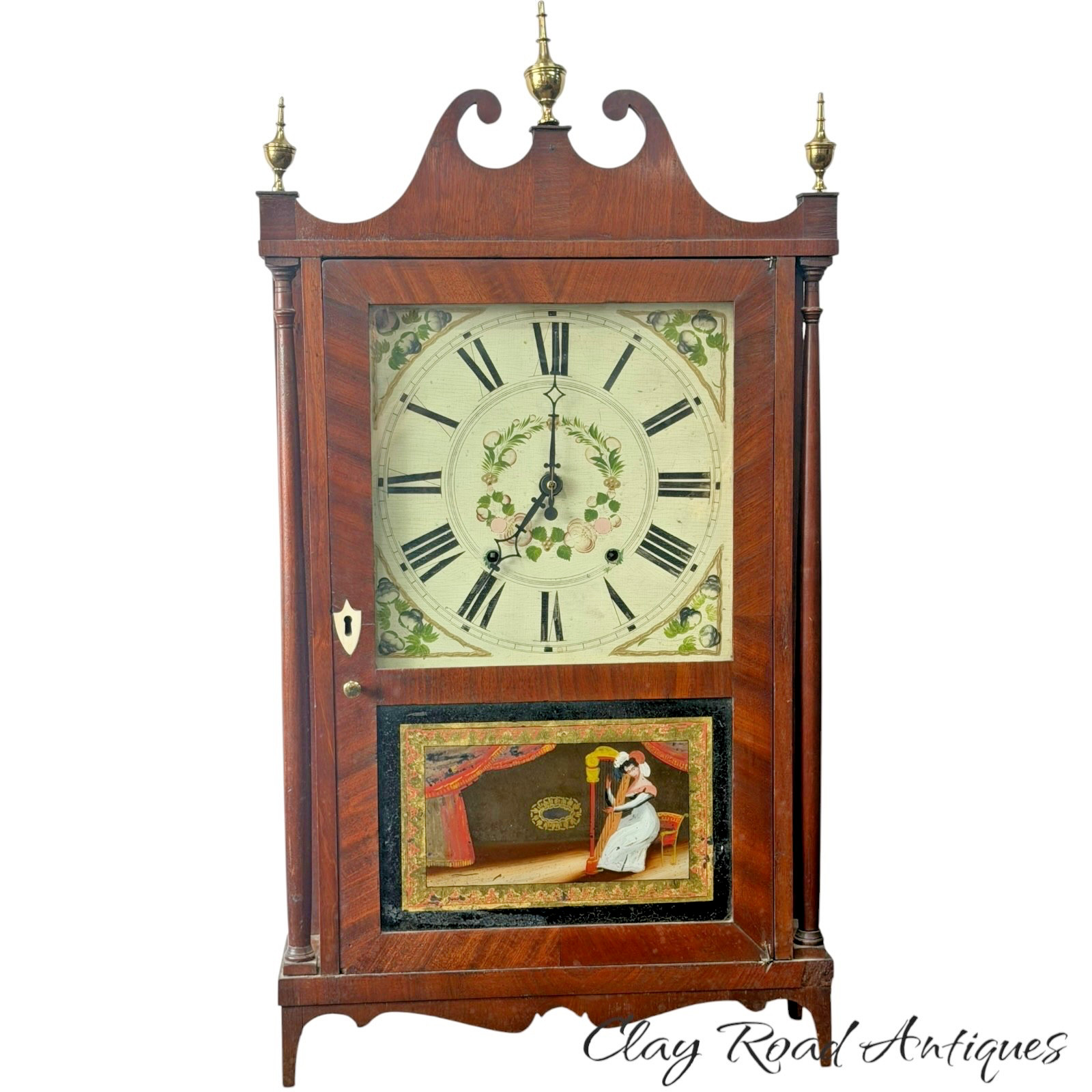 antique Eli Terry & sons mahogany pillar & scroll clock 1830 project clean