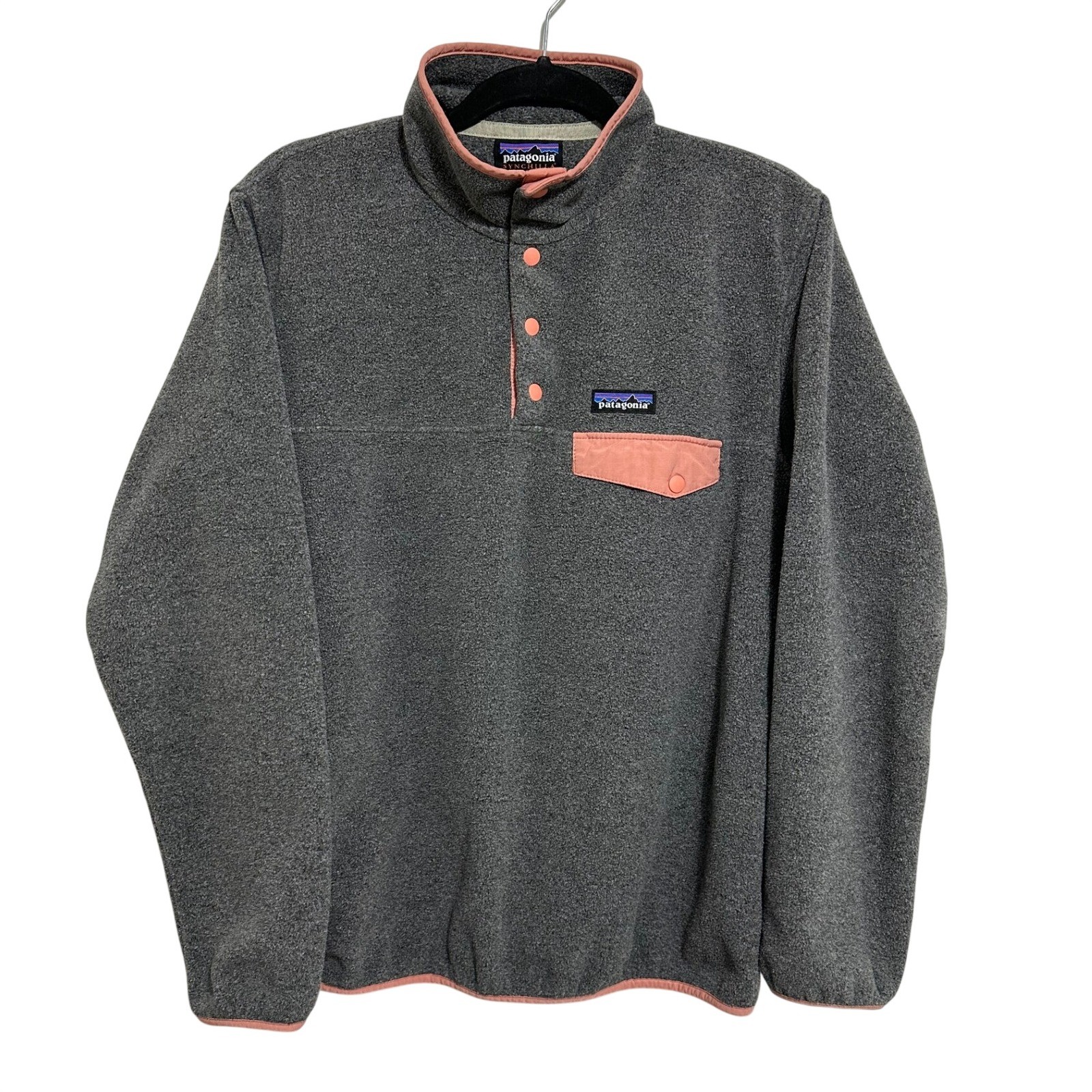 Patagonia Synchilla Fleece Pullover Womens Gray Pink Snap-T Sweater M