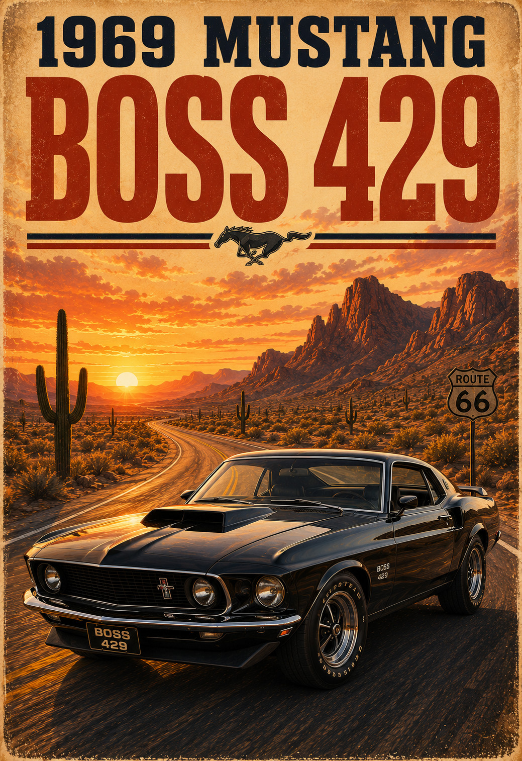 1969 Ford Mustang Boss 429 Vintage Style Poster Classic Muscle Car Wall Art 13x1