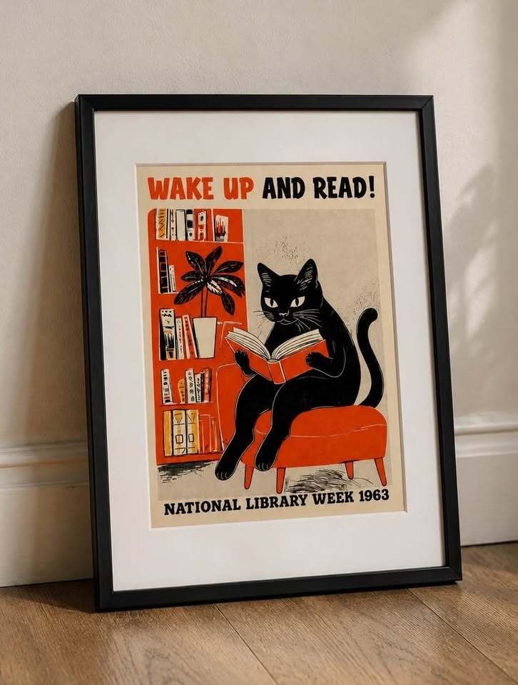 Vintage Library Cat Print – 8x10 Matted to 10x12