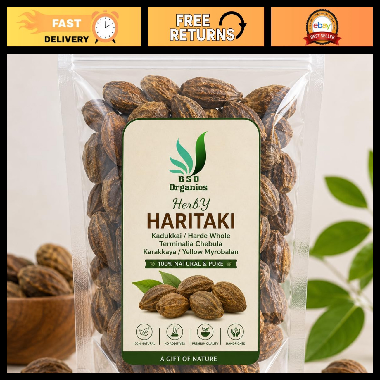 Organic Haritaki Whole - Terminalia Chebula - Kadukkai - 1kg (2.2 lbs) Superfood