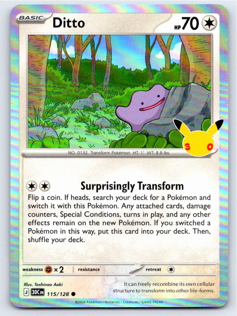 2026 POKEMON ME: 30TH CELEBRATION DITTO 115/128 HOLO C NM A101961 FREE S&H