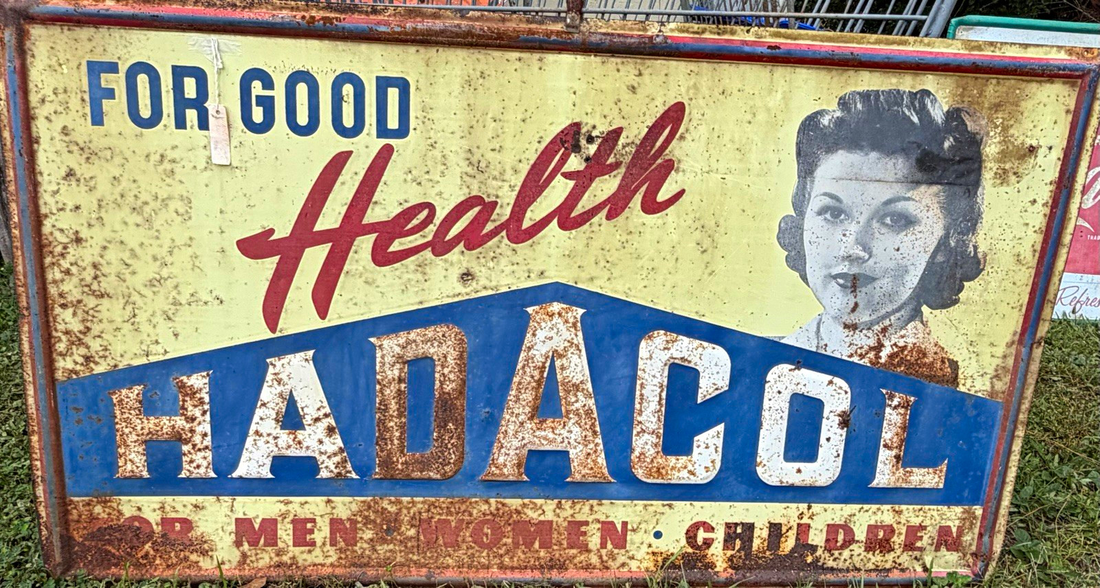 Hadacol For Good Health Vintage Metal Advertising Sign Beige Blue Red White Hadacol For Good Health Vintage Metal Advertising Sign Beige Blue Red White