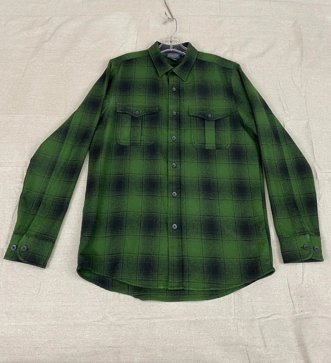 Vintage Pendleton Shirt Mens Green Black Wool Plaid Flannel