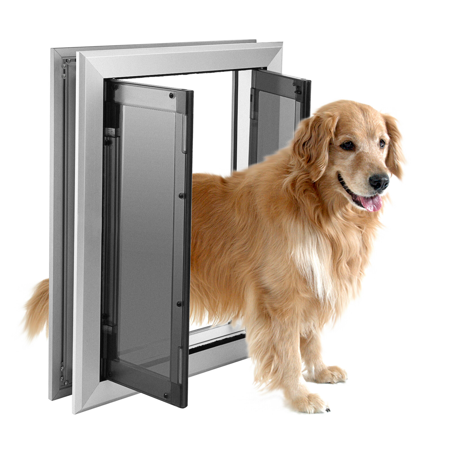 16\'\' x 21\'\' Extra Large Dog Door Aluminum Pet Door Double Panels Automatic Close