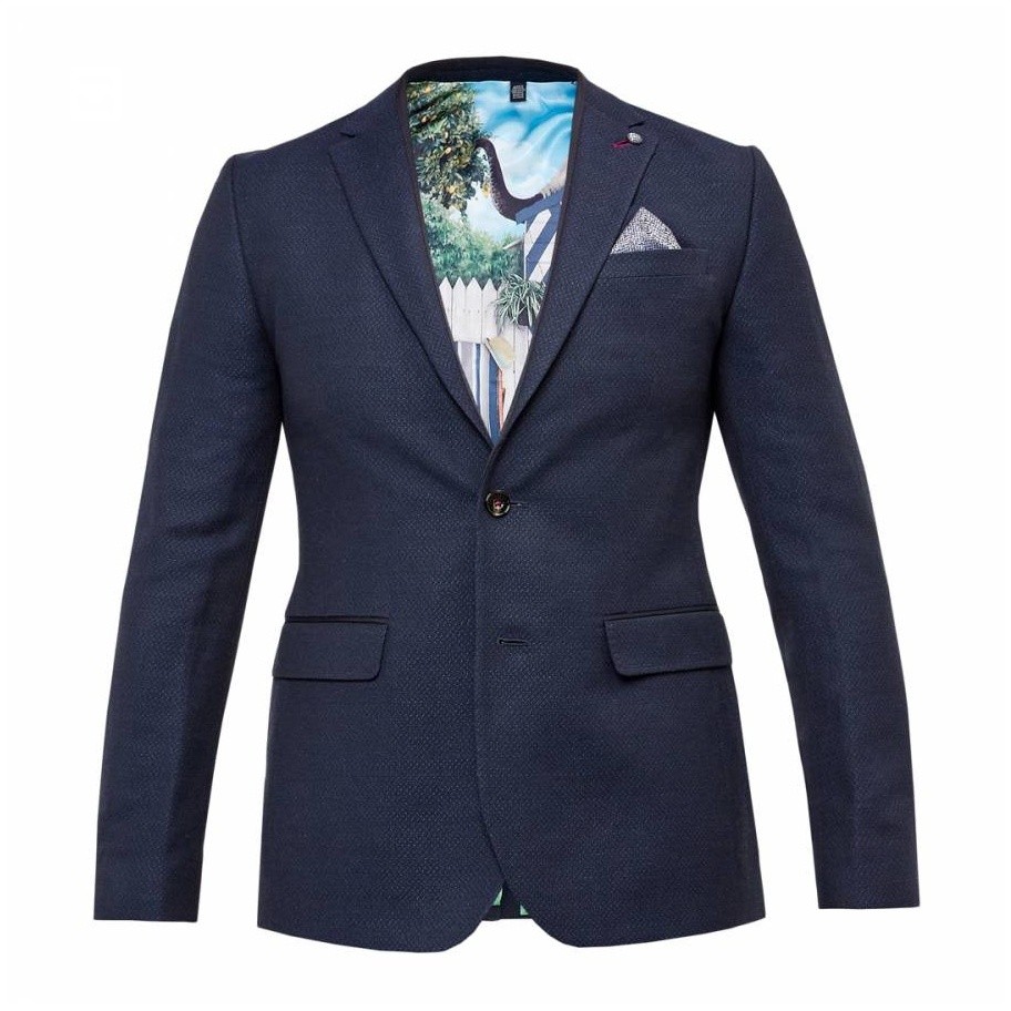 Ted Baker Harvey Mens 2 Button Sport Coat 3XL Navy Herringbone Linen Blend Blaze