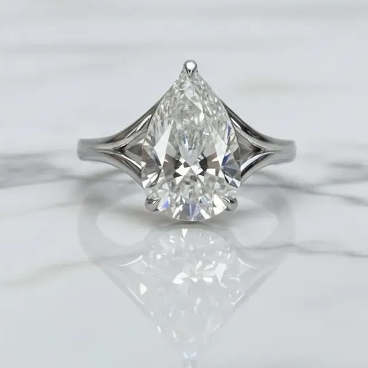 Pear Cut Lab Grown Diamond Anniversary Ring 4.13 Ct in 925 Silver - Delicate