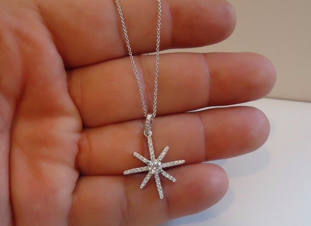925 STERLING SILVER STAR DESIGN PENDANT NECKLACE W/ 1 CT LAB CREATED DIAMONDS 925 STERLING SILVER STAR DESIGN PENDANT NECKLACE W/ 1 CT LAB CREATED DIAMONDS