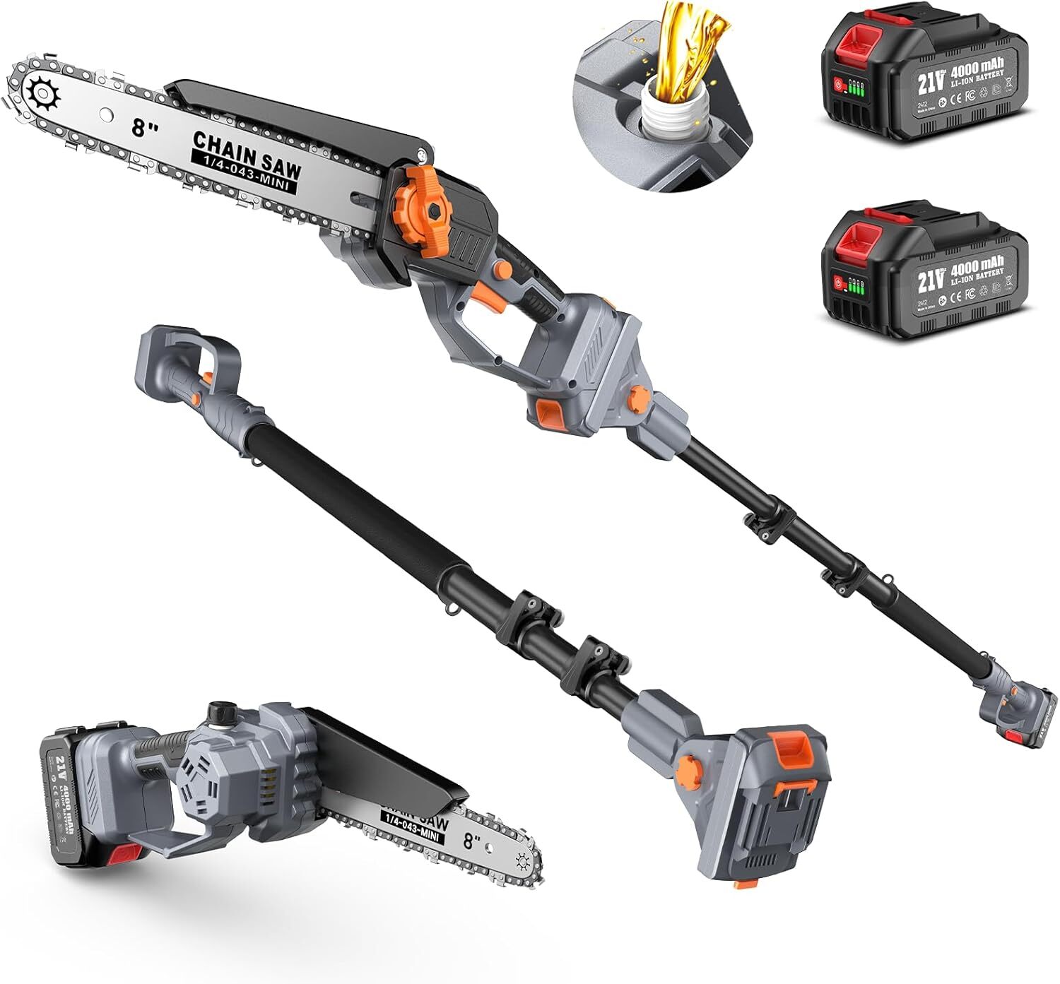 Taskstar 2-in-1 Cordless Pole Saw Brushless Chainsaw 15 Ft Reach 2x4.0Ah Battery Taskstar 2-in-1 Cordless Pole Saw Brushless Chainsaw 15 Ft Reach 2x4.0Ah Battery