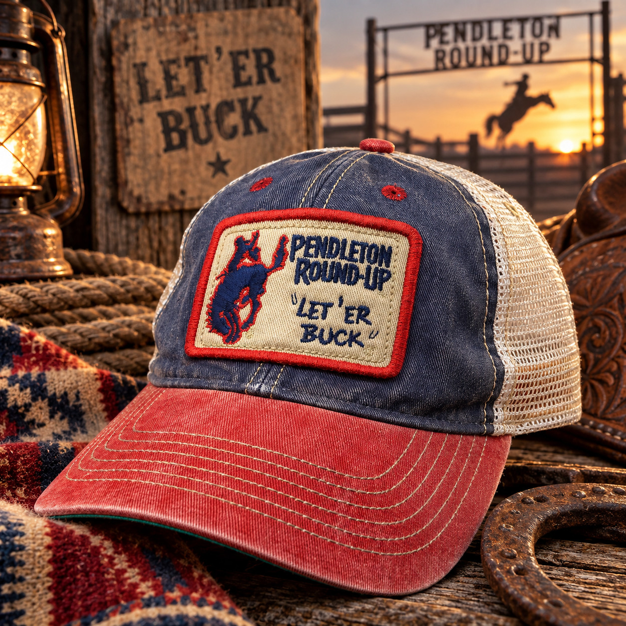 Vintage Pendleton Round-Up Let Er Buck Rodeo Trucker Hat Legacy Mesh Snapback