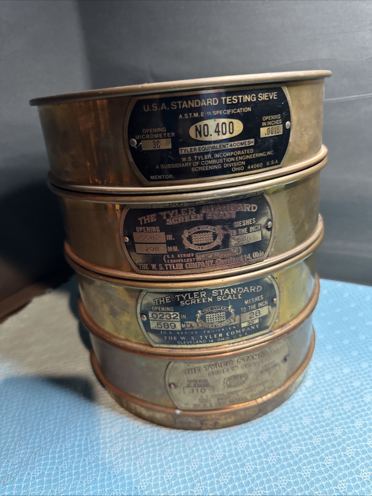 Vintage W.S. Tyler USA Standard Scientific Testing Test Sieves Lot Of 4