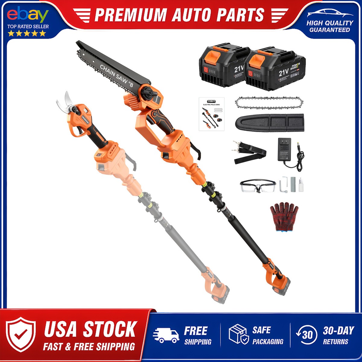3-in-1 Cordless Pole Saw & Pruning Shears Combo Kit Trimmer 8\