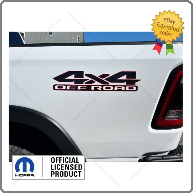 (2x) Dodge RAM 4x4 Off Road Decals Graphics Bed Side Black Red FD4H1