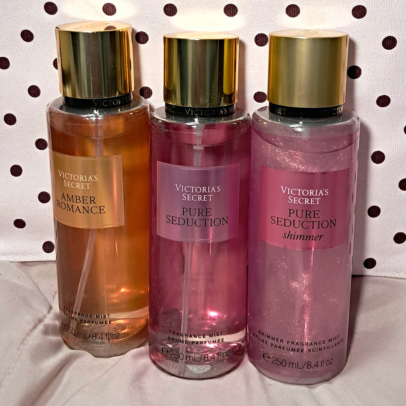 Victoria\'s Secret Mist Lot 3 Amber Romance Pure Seduction Shimmer 8.4 Victoria\'s Secret Mist Lot 3 Amber Romance Pure Seduction Shimmer 8.4