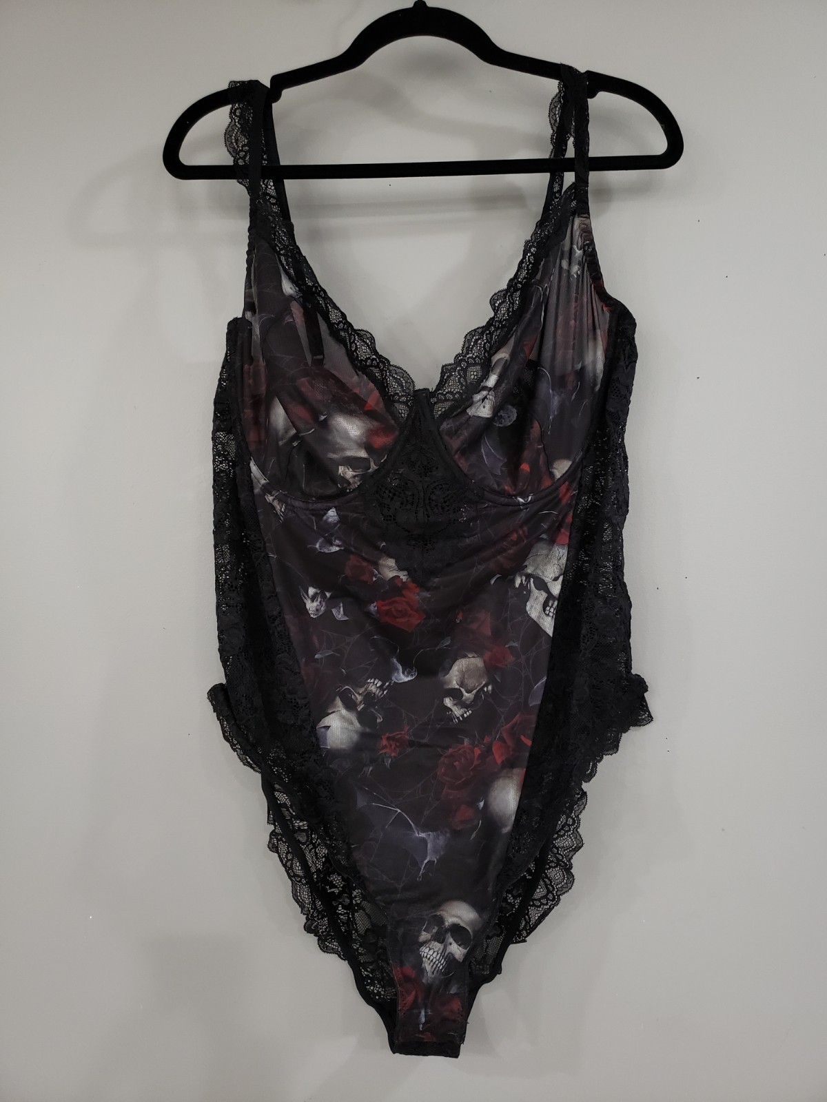 NWT 3XL Killstar Bodysuit Black Mesh Lace Skulls Roses Magnolia gothic romantic
