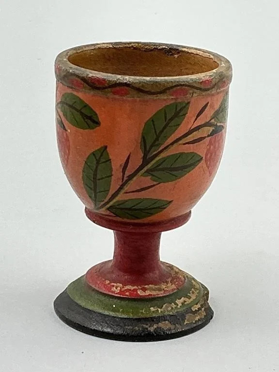 Antique Joseph Long Lehn Lehnware Painted Wood Egg Cup Strawberry PA Folk Art Antique Joseph Long Lehn Lehnware Painted Wood Egg Cup Strawberry PA Folk Art