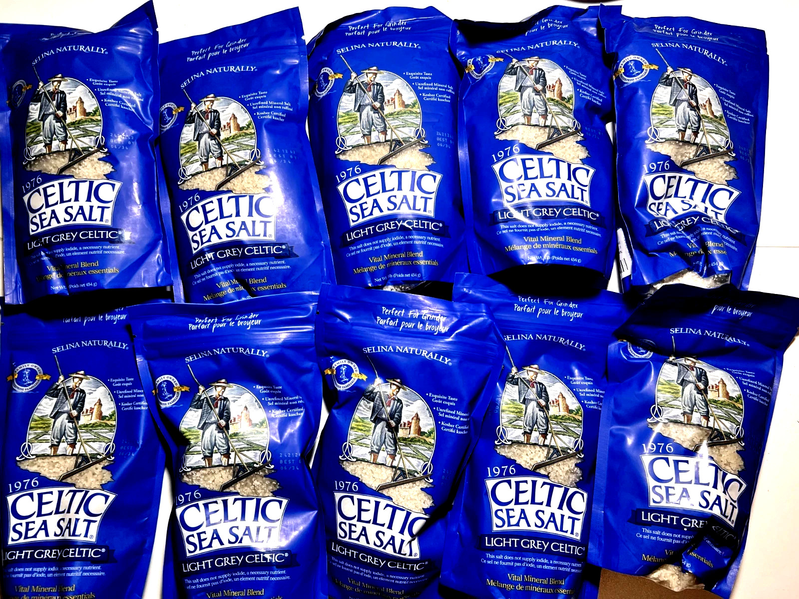 Selina Naturally Light Grey Celtic Sea Salt 1 Pound Resealable Bag 10 Bags