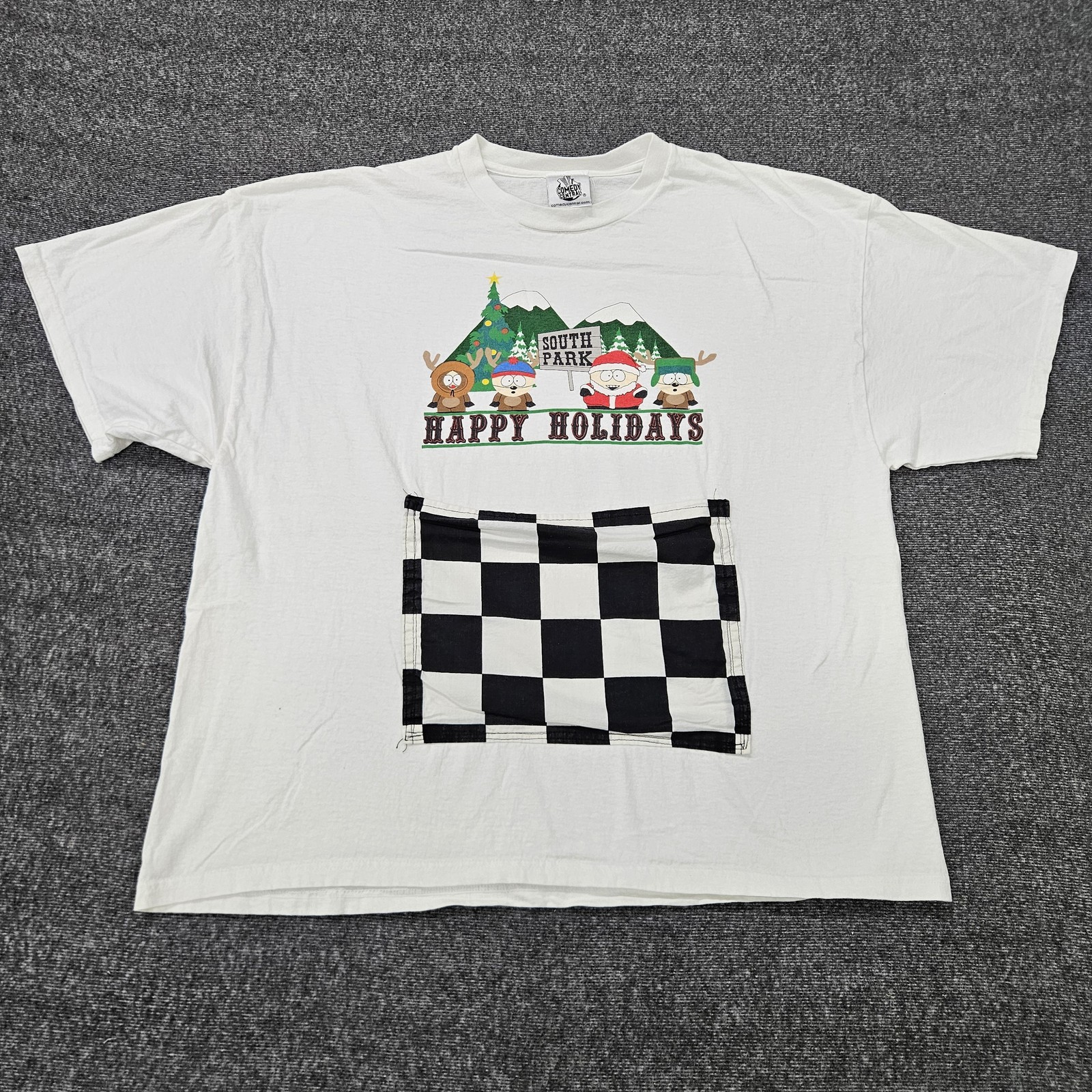 Vintage South Park Shirt Mens XL White Happy Holidays Pocket Graphic T-Shirt