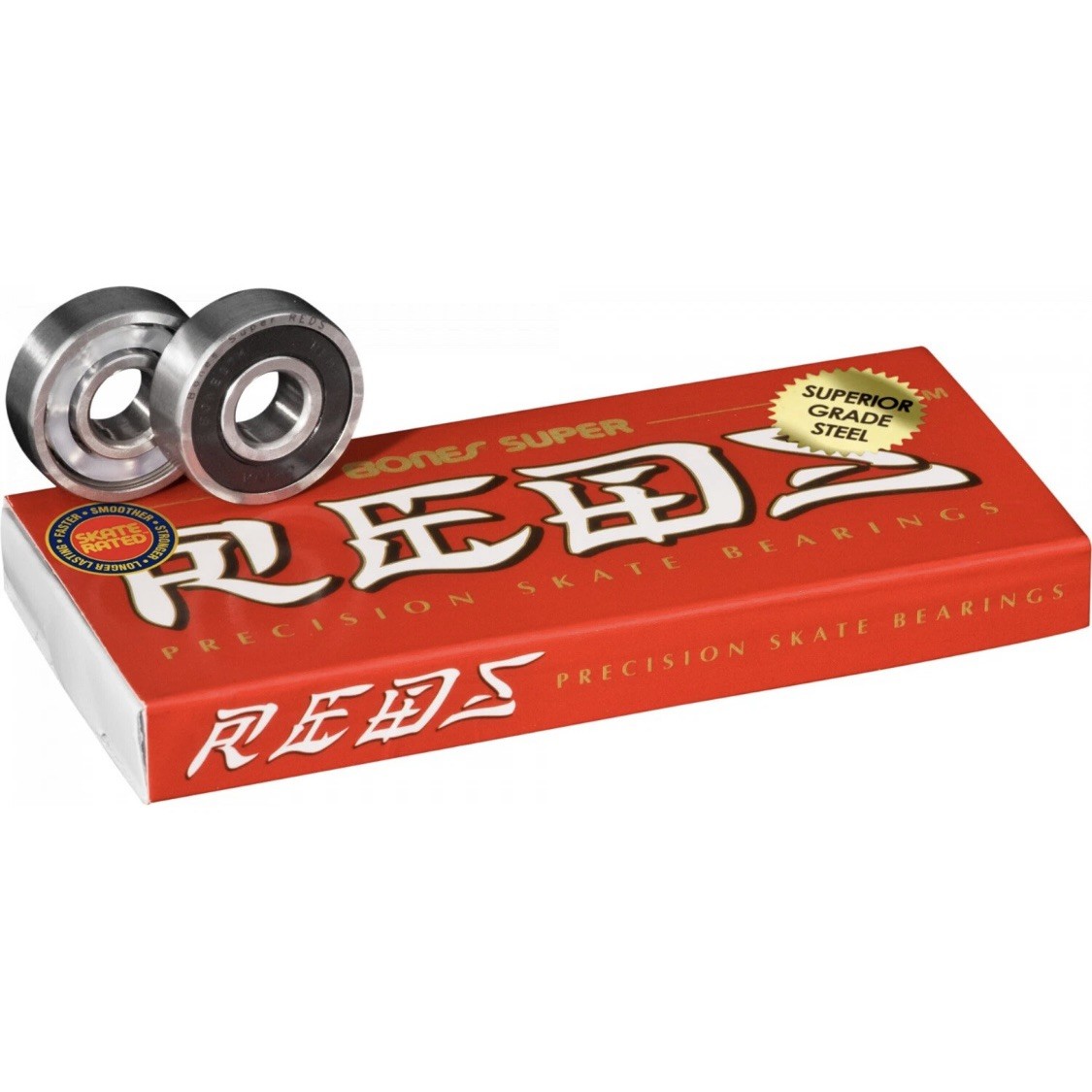 BONES SUPER REDS Skateboard Bearings 8-Pack 8mm Precision Size 608 (Standard) BONES SUPER REDS Skateboard Bearings 8-Pack 8mm Precision Size 608 (Standard)