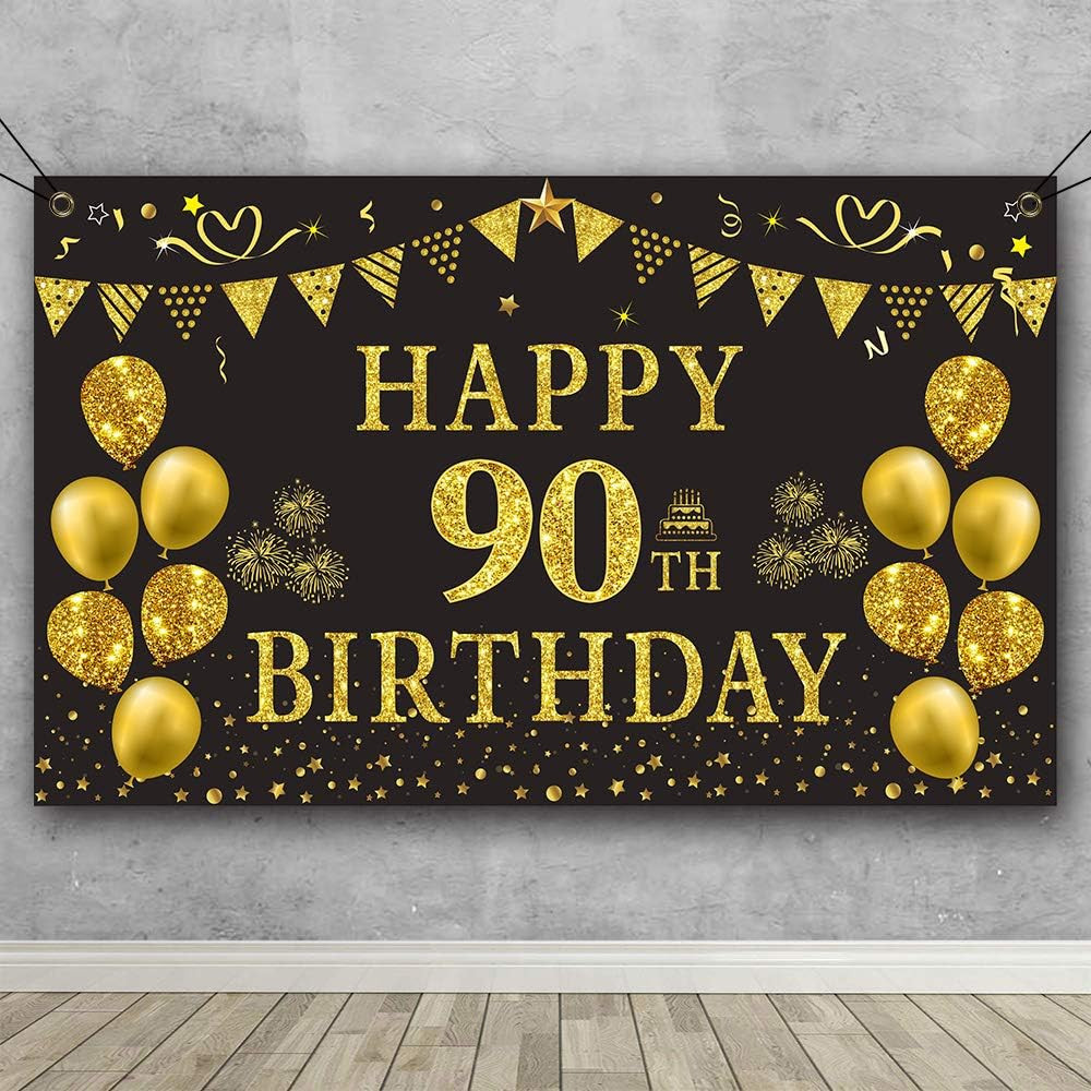Gold and Black 90Th Birthday Backdrop(5.9 X 3.6 Fts) Gold and Black 90Th Birthday Backdrop(5.9 X 3.6 Fts)