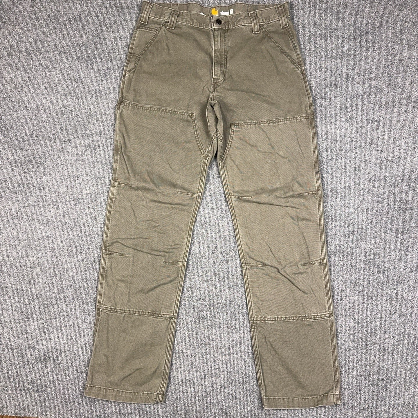 Carhartt Pants Mens 32x32 Green Carpenter Canvas Relaxed Workwear Double Knee