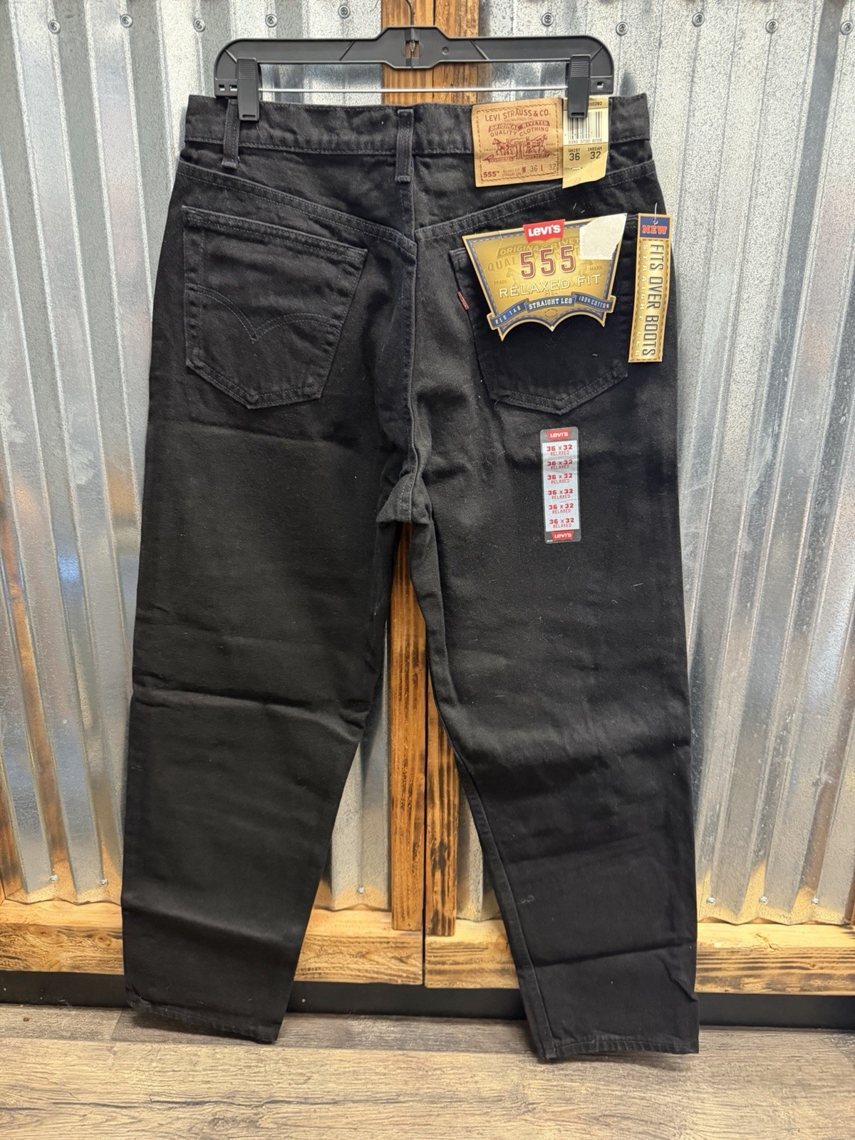 Vintage Levi’s 555 Black Jeans Deadstock NOS Made in USA 36x32 Bootcut Relaxed