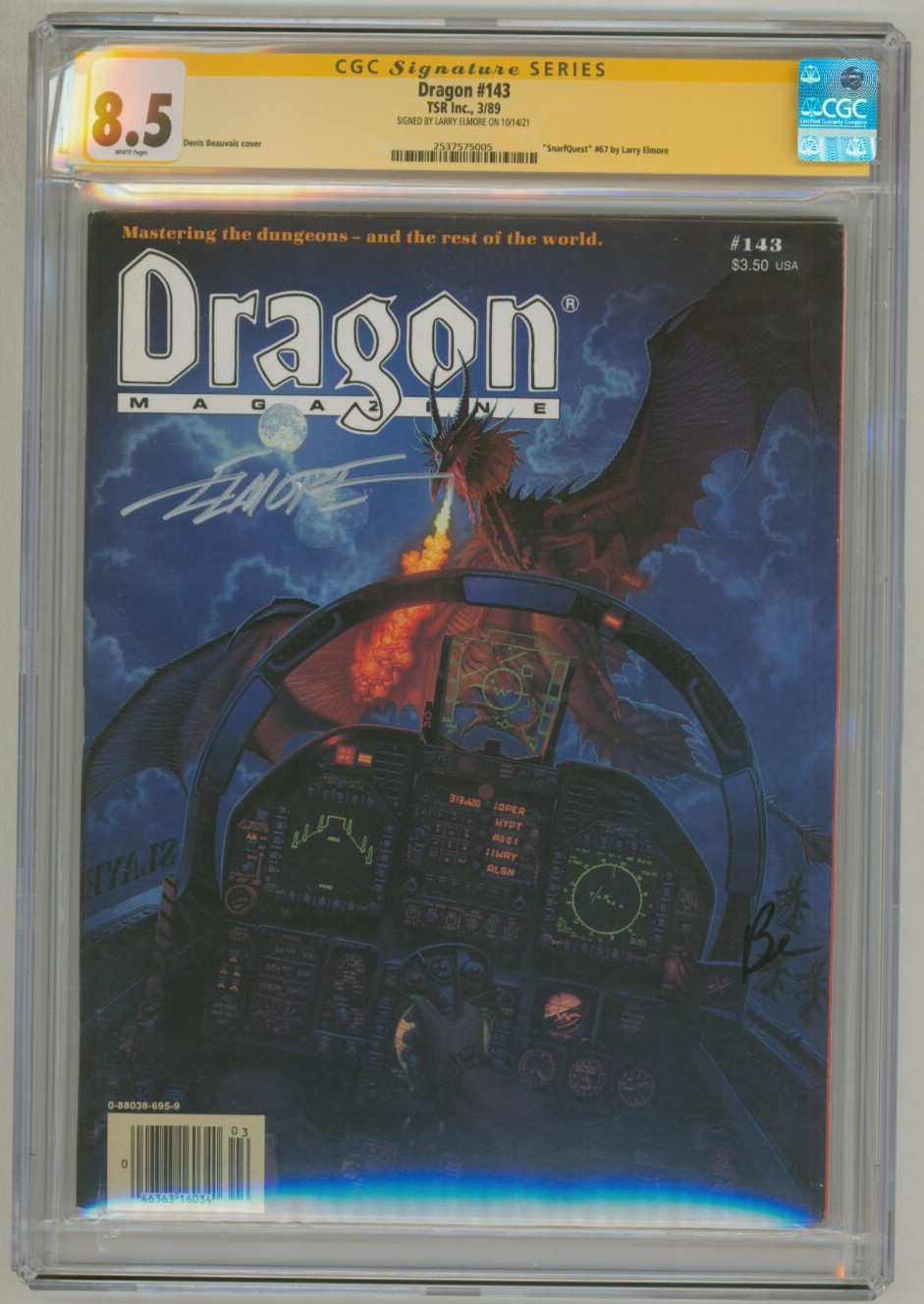 CGC SS 8.5 Dragon Magazine #143 SIGNED Larry Elmore Art TSR AD&D SnarfQuest #67