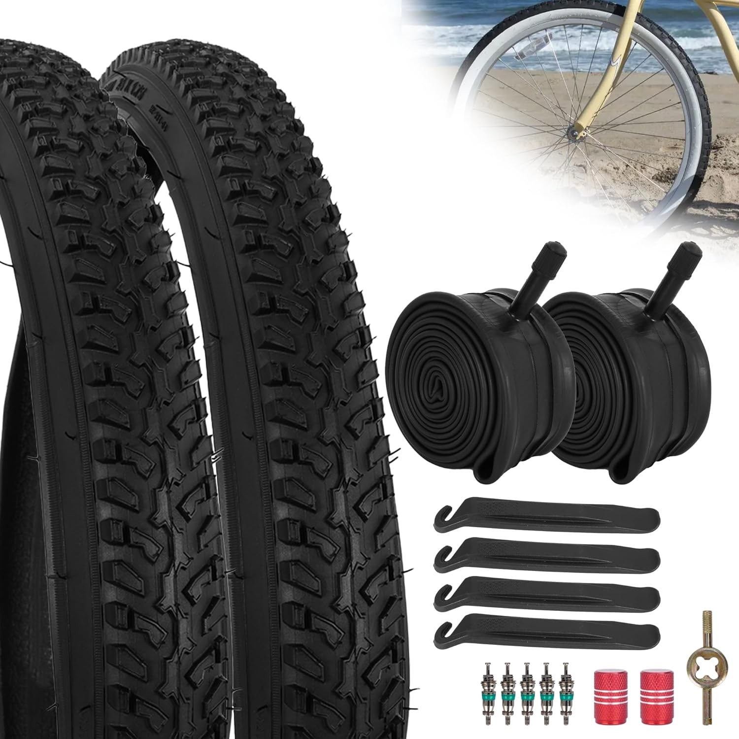 RUTU 24x1.75 Bike Tire Foldable 24 Inch Tube(47-507) and 2 Pack, 2 Pack 