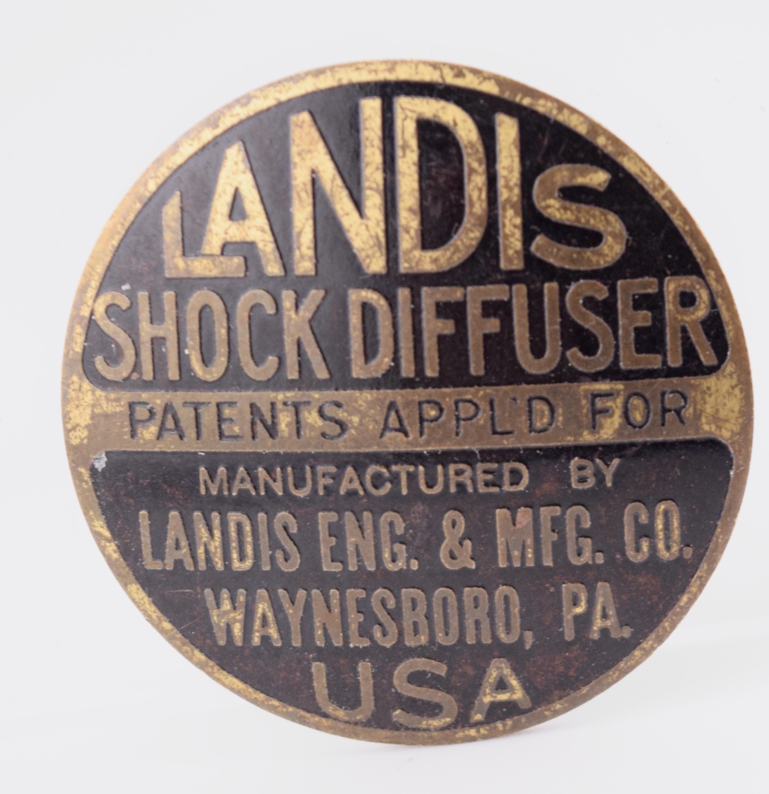 1920's Vintage Landis Shock Diffuser Metal Badge USA Auto Parts Collectible