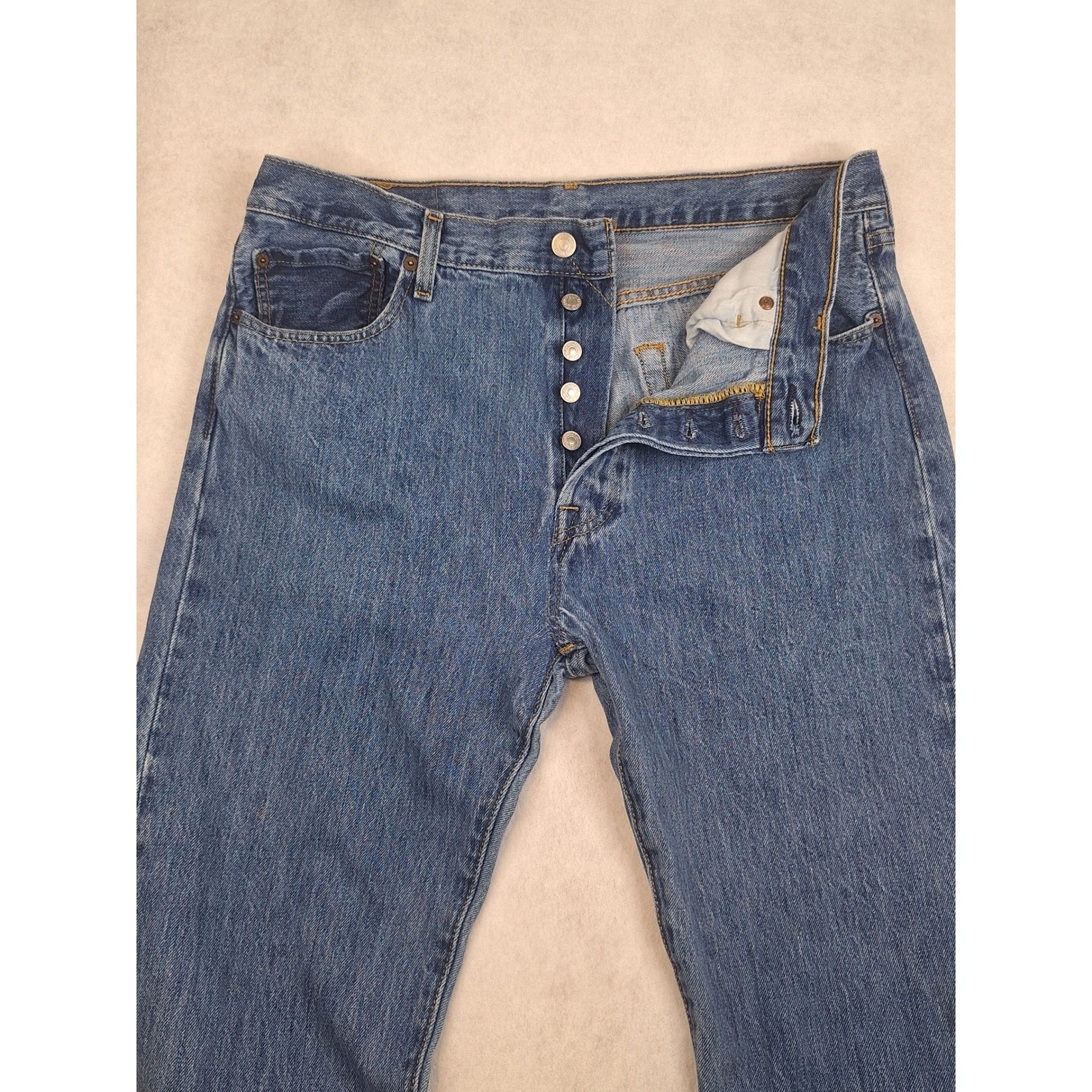 Levis 501 Original Fit Mens Jeans Medium Wash Blue Button Fly 34x34 Denim