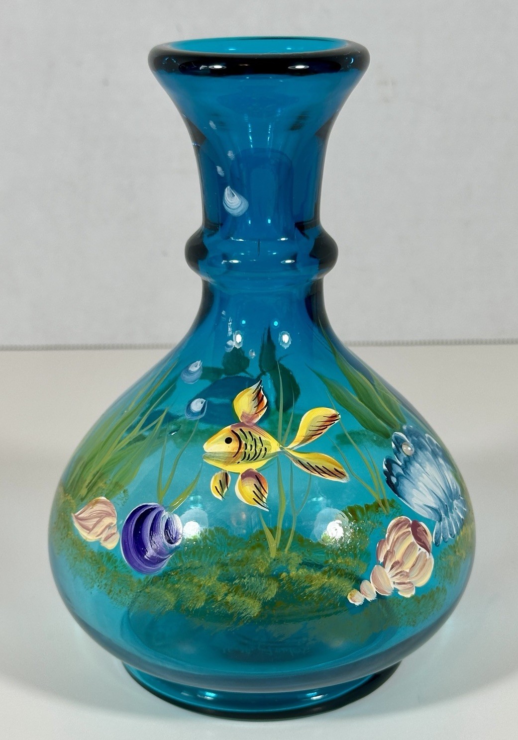 Fenton Tranquil Sea Indigo Blue Bulbous Vase Fish Shelley Fenton Sue Jackson