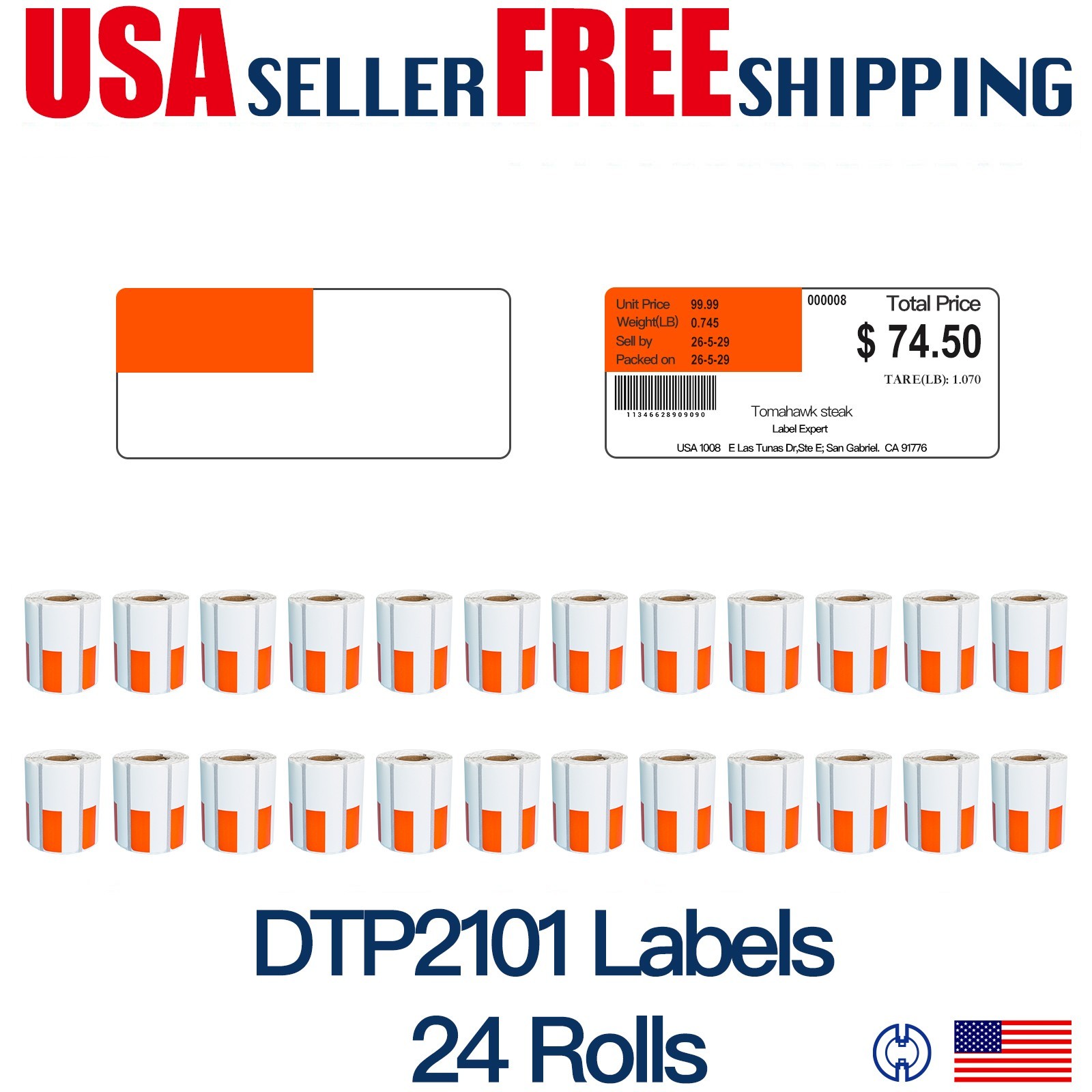 Zebra 2 5/8 x 1 1/8 POLYPRO 4000D Orange Price tag, 500 Labels 24 Rolls BOX M