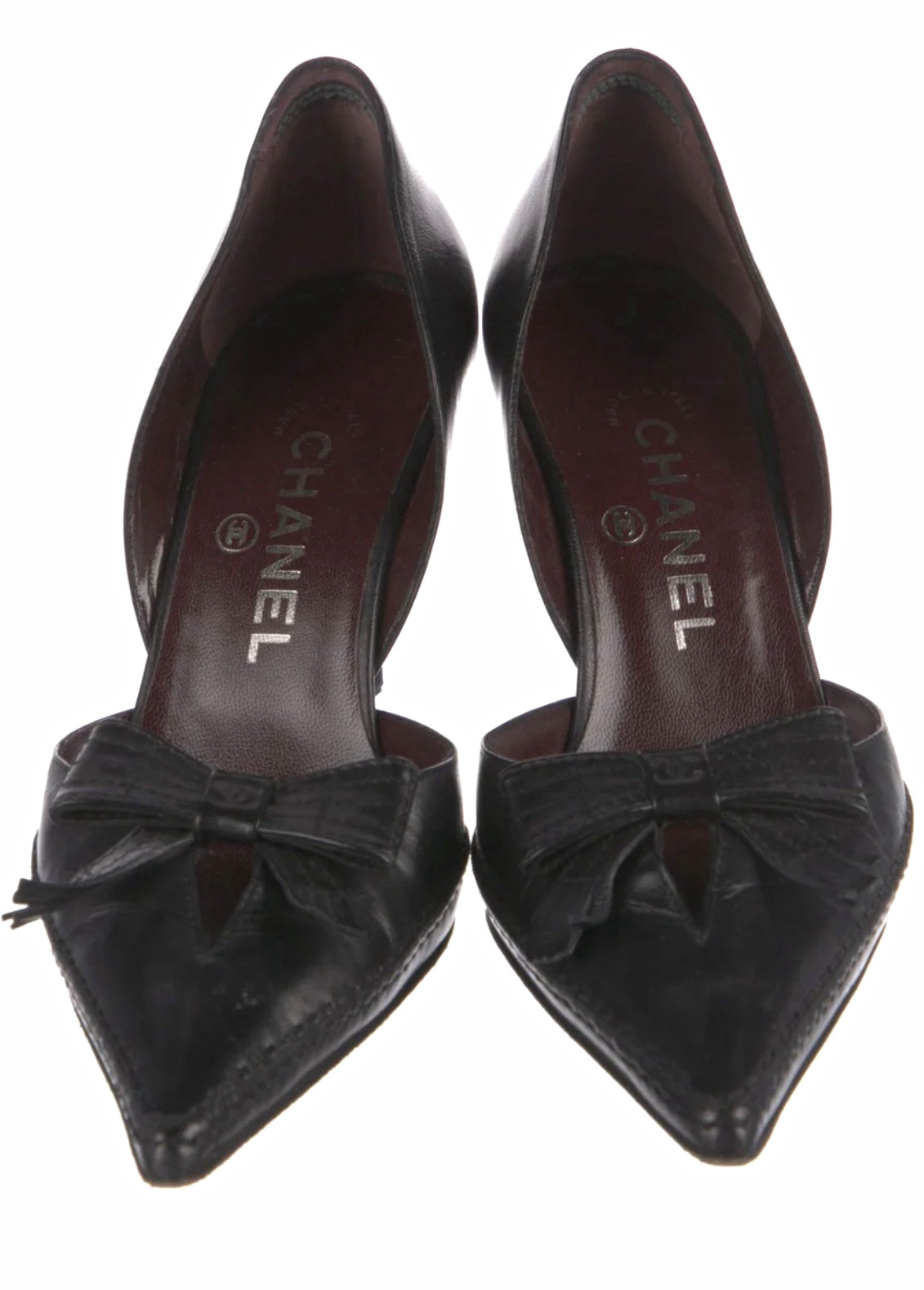 CHANEL Vintage 2002 2003 D’Orsay Pumps Black Leather Heels Size 37 US 7