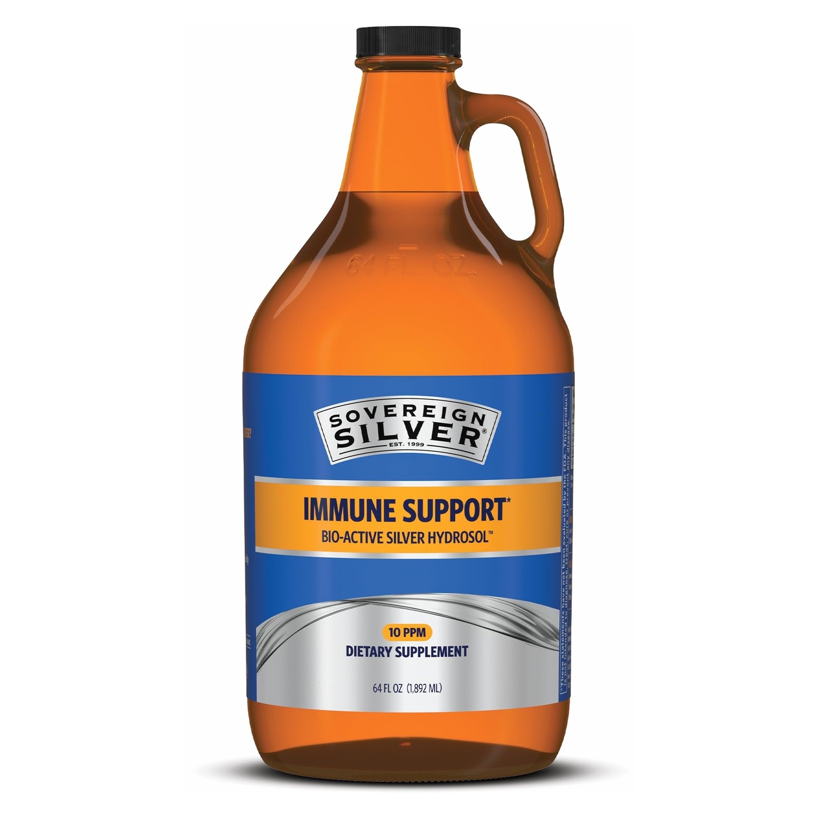 Sovereign Silver Immune Support Liquid 10 ppm Colloidal Silver 64 Fl Oz
