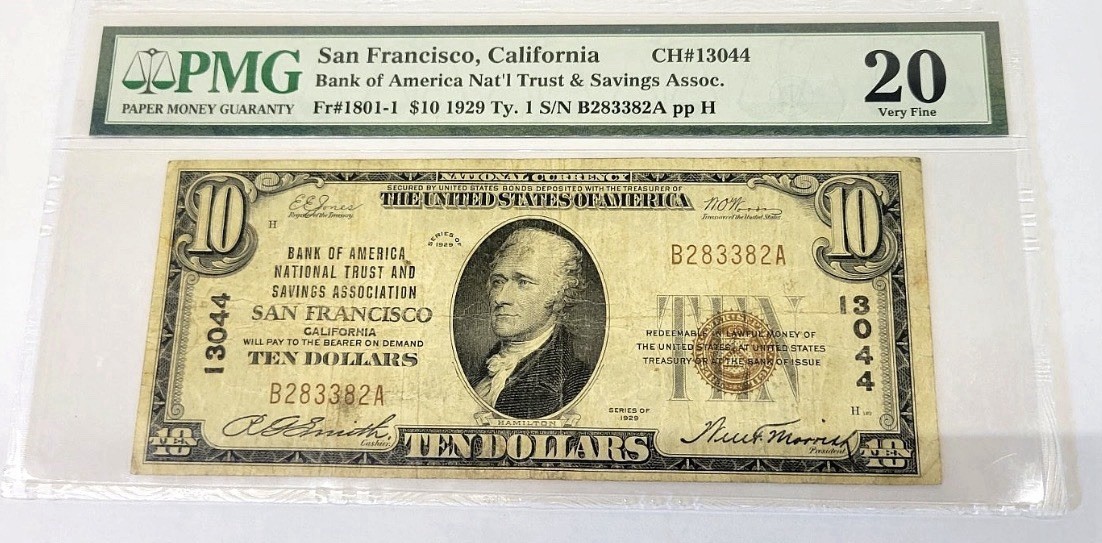 1929 $10 National San Francisco PMG 20 VF Super Rare Radar Serial 283382 BofA