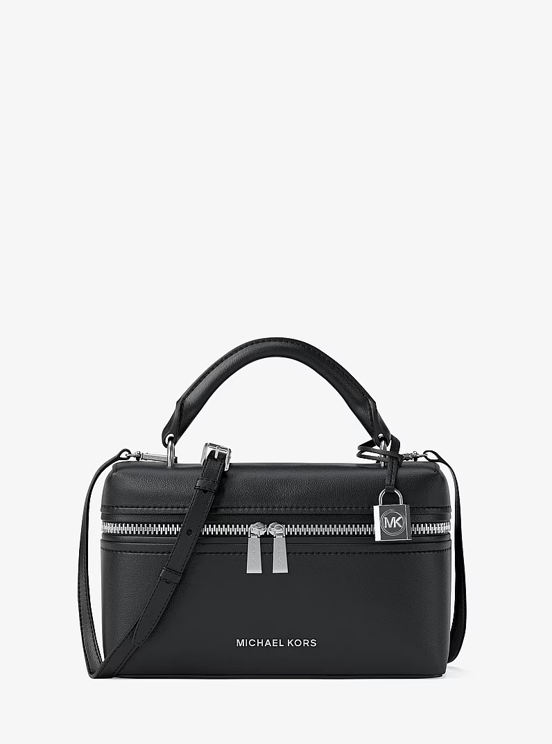 EUC Michael Kors Jana Extra-Small Black Leather Convertible Crossbody Bag Silver