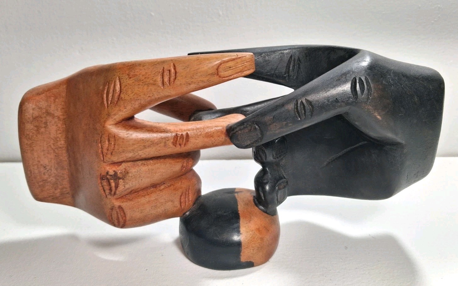 Mid 20th Century Integration Period Wood Hand Made Sculpture Let Us Have Peace Mid 20th Century Integration Period Wood Hand Made Sculpture Let Us Have Peace
