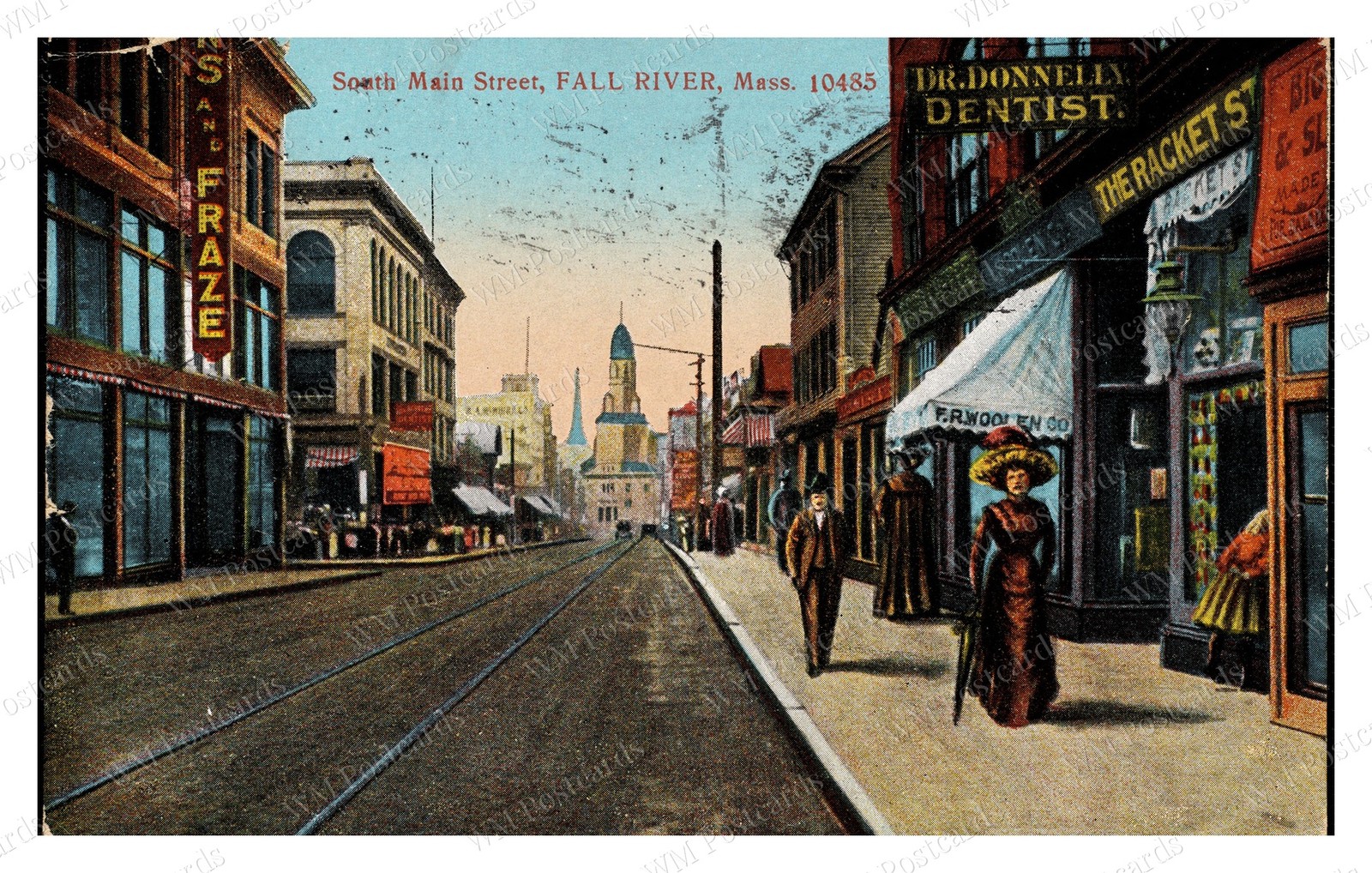 Fall River Massachusetts 1910s South Main Street Standard Postcard