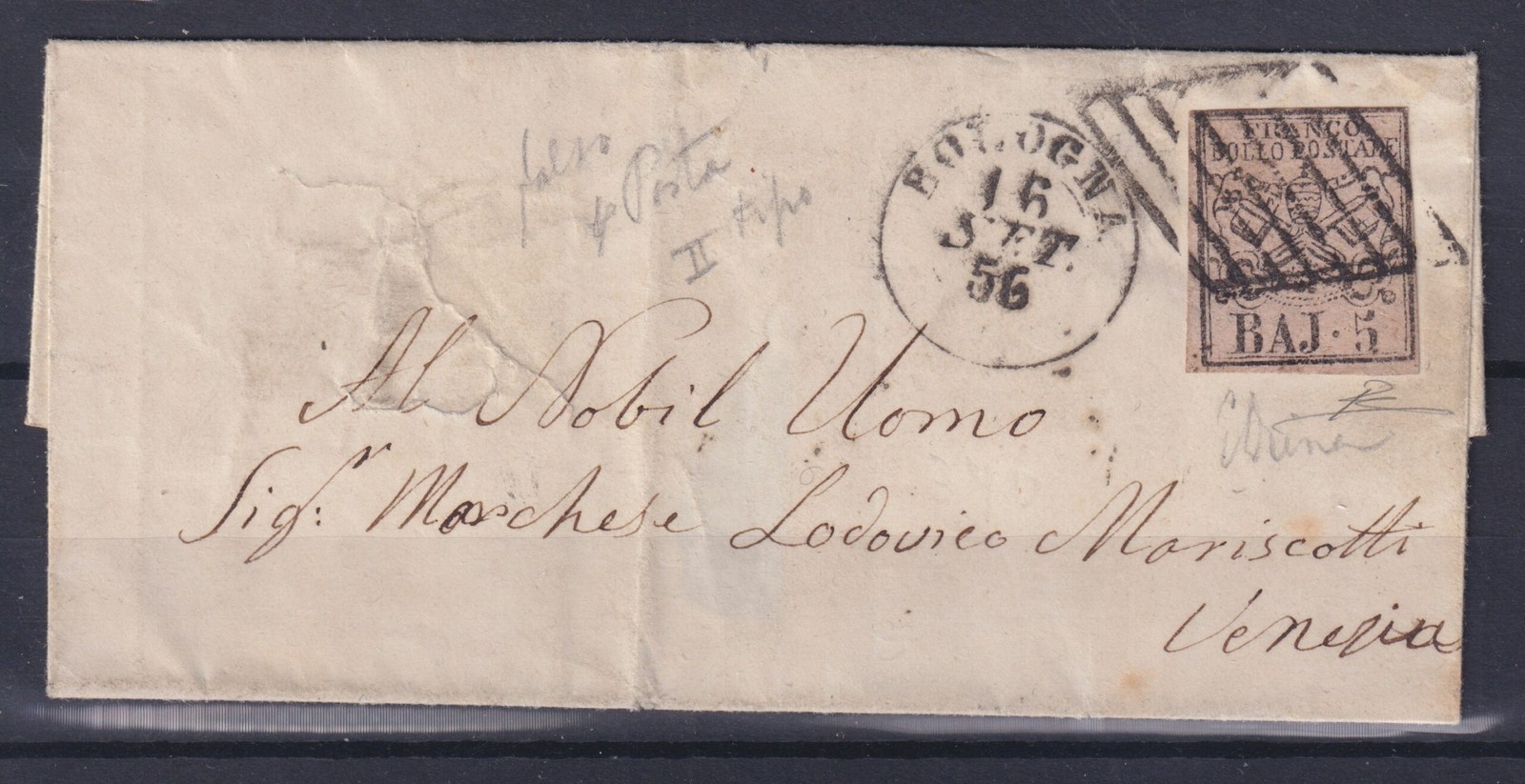 PONTIFICAL STATE LETTER WITH FAKE 1852 CERT. DIENA