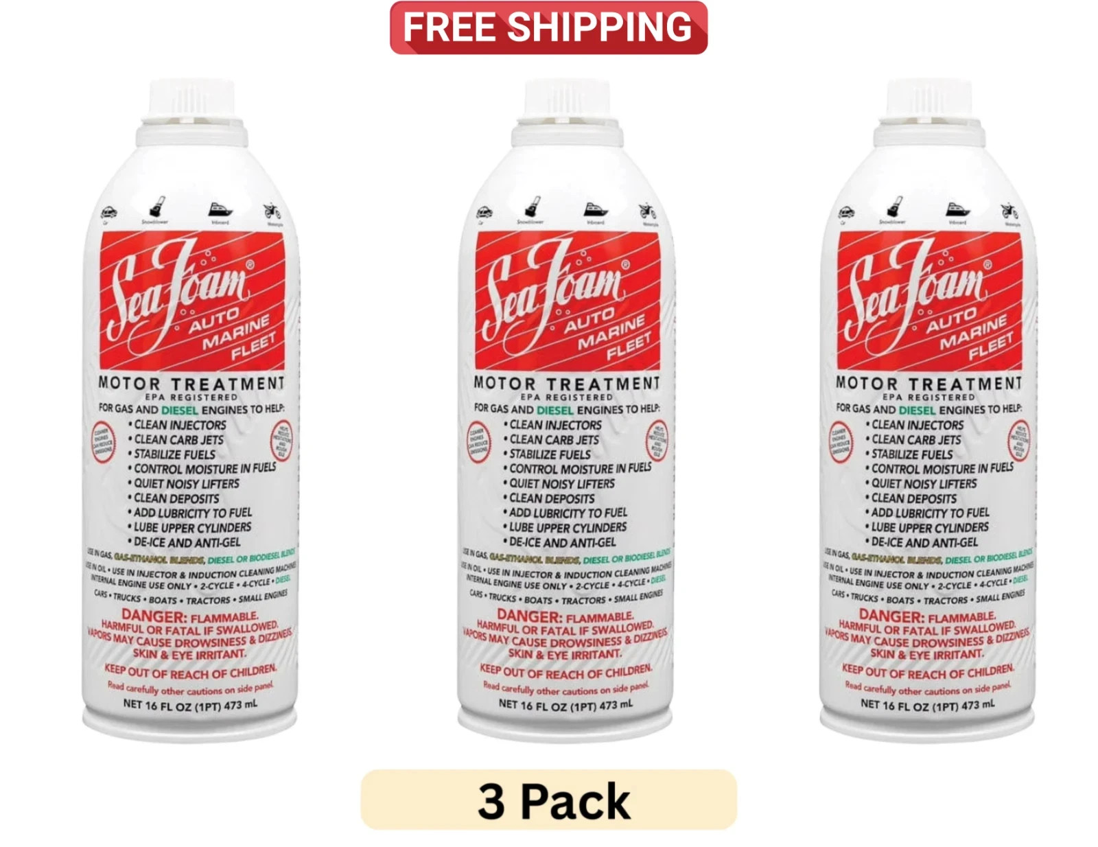 Sea Foam SF-16 Motor Treatment for Gas and Diesel Engines 16 oz. Pack Of 3