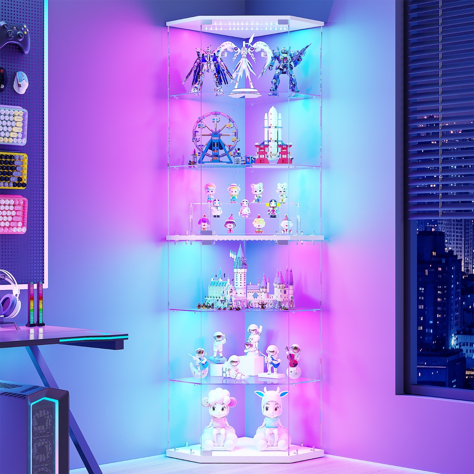 6-Tier Corner Display Cabinet with RGB Light & App Control for Collectibles